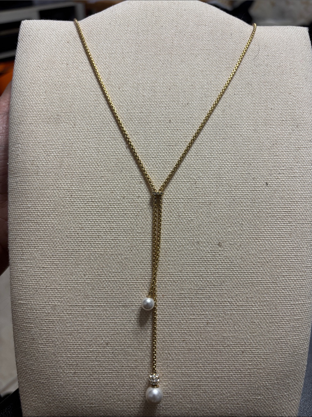 Michael Kors Gold-Tone Pearl Drop Y Necklace - Elegant Women’s Jewelry Adj.
